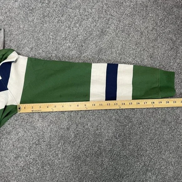Stussy Green Striped Rugby Hoodie Shirt Medium - Picture 10 of 10